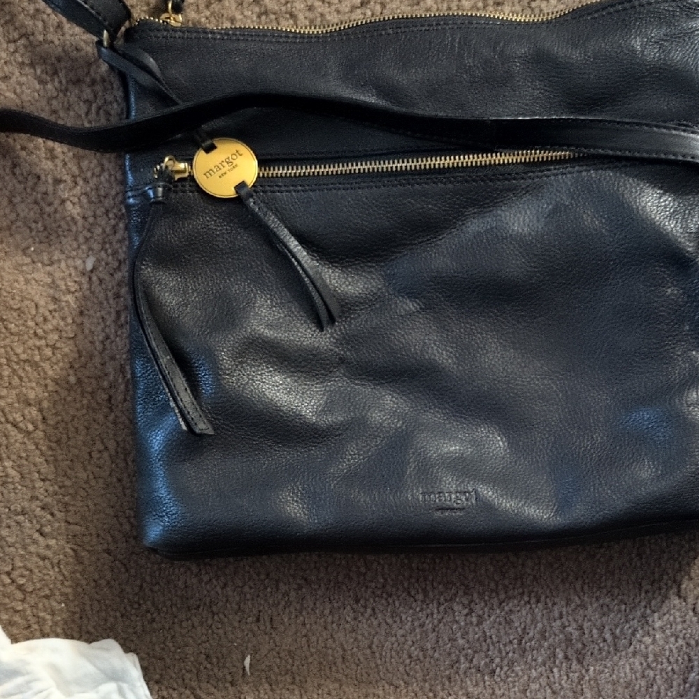Fossil Black Leather Crossbody Bag with Gold Accents Margot New York